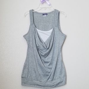MKN Grey Cowl Shirt Top With Braided Front Straps